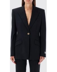 Versace - Single-Breasted Virgin Wool Blazer With Peak Lapels And Oversize Shoulders - Lyst