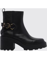 Pinko - Altea Leather Biker Ankle Boots With Lug Sole And Love Birds Logo - Lyst