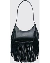 Patrizia Pepe - Calfskin Leather Shoulder Bag With Fringes And Adjustable Handle - Lyst