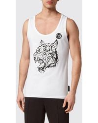Philipp Plein - Slim Fit Cotton Tank Top With Hexagon Logo Print - Lyst