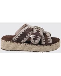 Mou - Jute Suede Sandals With Contrast Stitching - Lyst