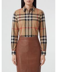 Burberry - Check Pattern Cotton Shirt With French Collar - Lyst