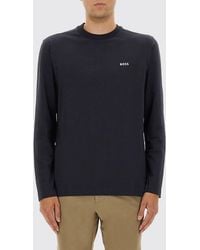 BOSS - Long-Sleeved Cotton T-Shirt With Crewneck And Contrast Logo - Lyst