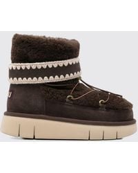 Mou - Suede Shearling Ankle Boots With Embroidery And Adjustable Drawstring - Lyst