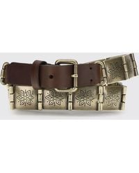 Etro - Metal And Leather Belt With Engraved Flower - Lyst