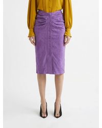 Valentino Garavani - High-Waisted Ruched Suede Midi Pencil Skirt - Lyst