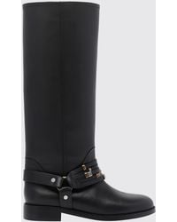Pinko - Embroidered Calfskin Knee-High Boots With Logo - Lyst