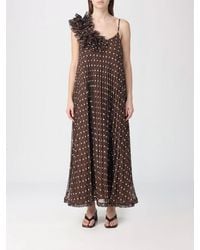 P.A.R.O.S.H. - A-Line Crêpe Midi Dress P.A.R.O..H. With Ruffles And Polka Dot Embroidery - Lyst