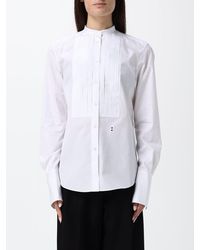 Fendi - Slim Fit Cotton Poplin Shirt With Mandarin Collar And Plastron - Lyst
