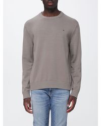 Tommy Hilfiger - Crewneck Cotton Jumper With Embroidered Logo And Ribbed Edges - Lyst