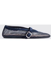 Alaïa - Mesh And Leather Mary Jane Ballet Flats With Adjustable Strap - Lyst