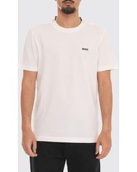 BOSS - Cotton Crew-Neck T-Shirt With Contrasting Logo On The Chest - Lyst