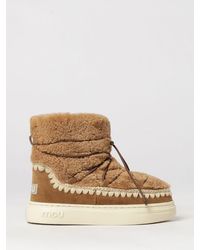 Mou - Eskimo Shearling And Suede Ankle Boots With Adjustable Drawstring - Lyst
