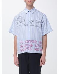 MSGM - Striped Cotton Shirt With Slogan - Lyst