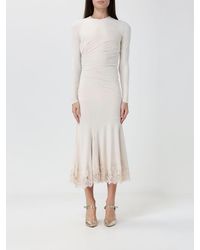 Alberta Ferretti - Draped Velvet Midi Sheath Dress With Lace Inserts - Lyst