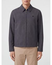 Burberry - Pinstriped Wool Shirt Jacket With Embroidered Logo And Zip Closure - Lyst