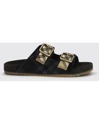 Burberry - Urchin Suede And Check Canvas Sandals - Lyst