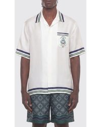 CASABLANCA - Short-Sleeved Graphic Print Silk Shirt With Cuban Collar - Lyst