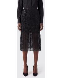 Twinset - Crêpe Pencil Midi Skirt With Sequin Embroidery And Fringes - Lyst