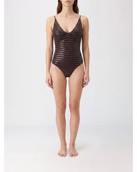 Brunello Cucinelli - One-Piece Swimsuit With Triangle Neckline And Striped Embroidery - Lyst