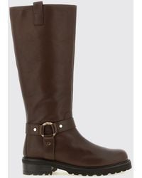 Twinset - Knee-High Leather Biker Boots With Lug Sole - Lyst
