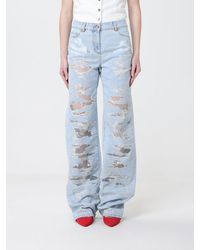 Elisabetta Franchi - Distressed Denim Straight Jeans - Lyst
