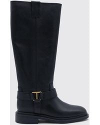 Twinset - Knee-High Smooth Leather Biker Boots With Double Pull-Tabs - Lyst