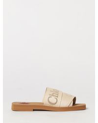 Chloé - Chlo&Eacute Woody Canvas Slide Sandals With Embroidered Logo - Lyst