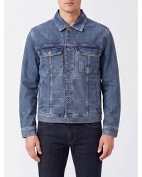 Emporio Armani - Short Cotton Denim Jacket With Flap Patch Pockets - Lyst