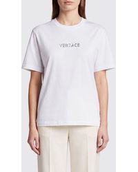 Versace - Rhinestone Lettering Logo Cotton Crew-Neck T-Shirt - Lyst
