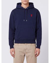 Ami Paris - Cotton Hoodie With Embroidered Logo And Kangaroo Pocket - Lyst