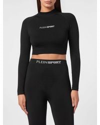Philipp Plein - Cropped Long-Sleeve Slim Fit Sports Top - Lyst