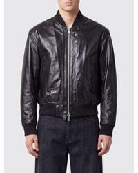 sunflower - Leather Bomber Jacket With Zip Closure And Elasticated Hem - Lyst