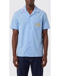 Vision Of Super - Stretch Cotton Shirt With Cuban Collar And Logo - Lyst