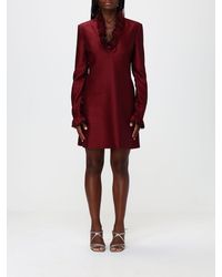 Alberta Ferretti - Long-Sleeve Satin Mini Dress With A V-Neck And Ruffle Collar - Lyst