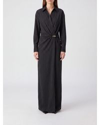Dondup - Striped Virgin Wool Long Sheath Dress With Draped Waist - Lyst