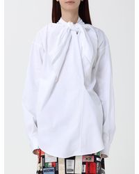 Moschino - Pussy-Bow Stretch Cotton Blouse With Dropped Shoulders - Lyst