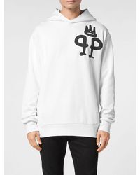 Philipp Plein - Contrast Logo Cotton Hoodie With Kangaroo Pocket And Dropped Shoulders - Lyst