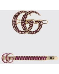 Gucci - Set Of 2 Metal And Rhinestone Hair Clips - Lyst