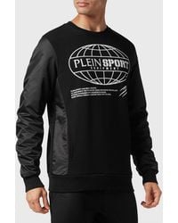 Philipp Plein - Cotton Jersey And Nylon Crewneck Sweatshirt With Contrast Chest Logo - Lyst