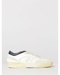EA7 - Low Top Bovine Leather Sneakers With Round Toe And Printed Logo - Lyst