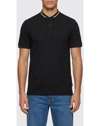 BOSS - Cotton Polo Shirt With Striped Collar - Lyst