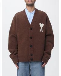 Ami Paris - Alpaca Wool V-Neck Cardigan With Jacquard Logo - Lyst