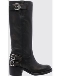 Chloé - Chlo&Eacute Dakota Grained Calfskin Knee-High Biker Boots With Straps - Lyst
