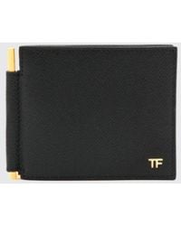 Tom Ford - Leather Bifold Wallet With Monogram And Money Clip - Lyst