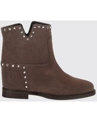 Via Roma 15 - Studded And Embroidered Leather Ankle Boots With Low Heel - Lyst