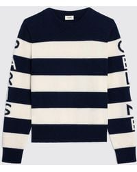 Celine - Striped Wool And Cashmere Knit Sweater With Logo - Lyst