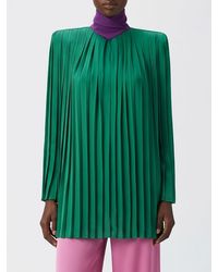Valentino Garavani - Pleated Silk Blouse With High Neck And Padded Shoulders - Lyst