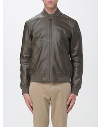 Peuterey - Leather Bomber Jacket With Elasticated Cuffs And Hem - Lyst