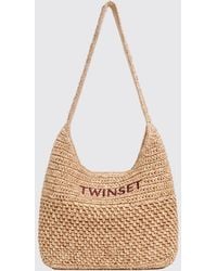 Twinset - Crochet Raffia Crossbody Bag With Braided Strap And Embroidered Logo - Lyst